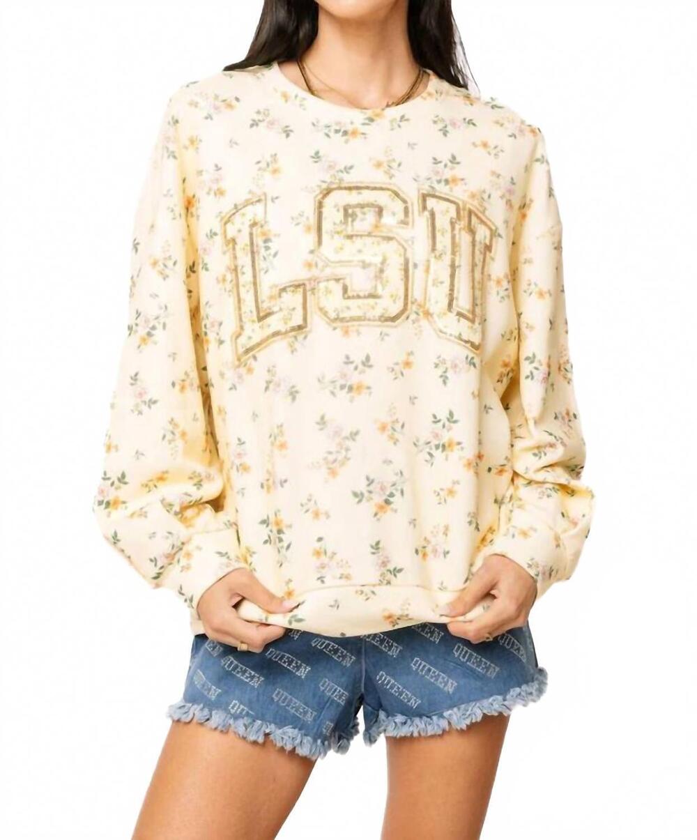 NEW QUEEN OF SPARKLES lsu floral initial sweatshirt in yellow